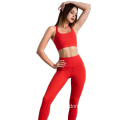 Top and Legging Gym Entrenamiento Ropa de 2 piezas Red Active-Wear Sports Mujer Yoga Conjuntos Fitness